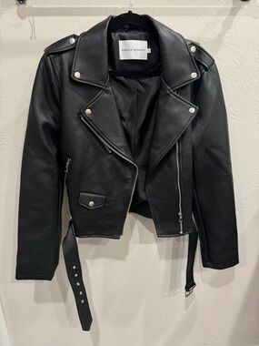 Rebecca Minkoff Black Leather Moto Jacket with Belt